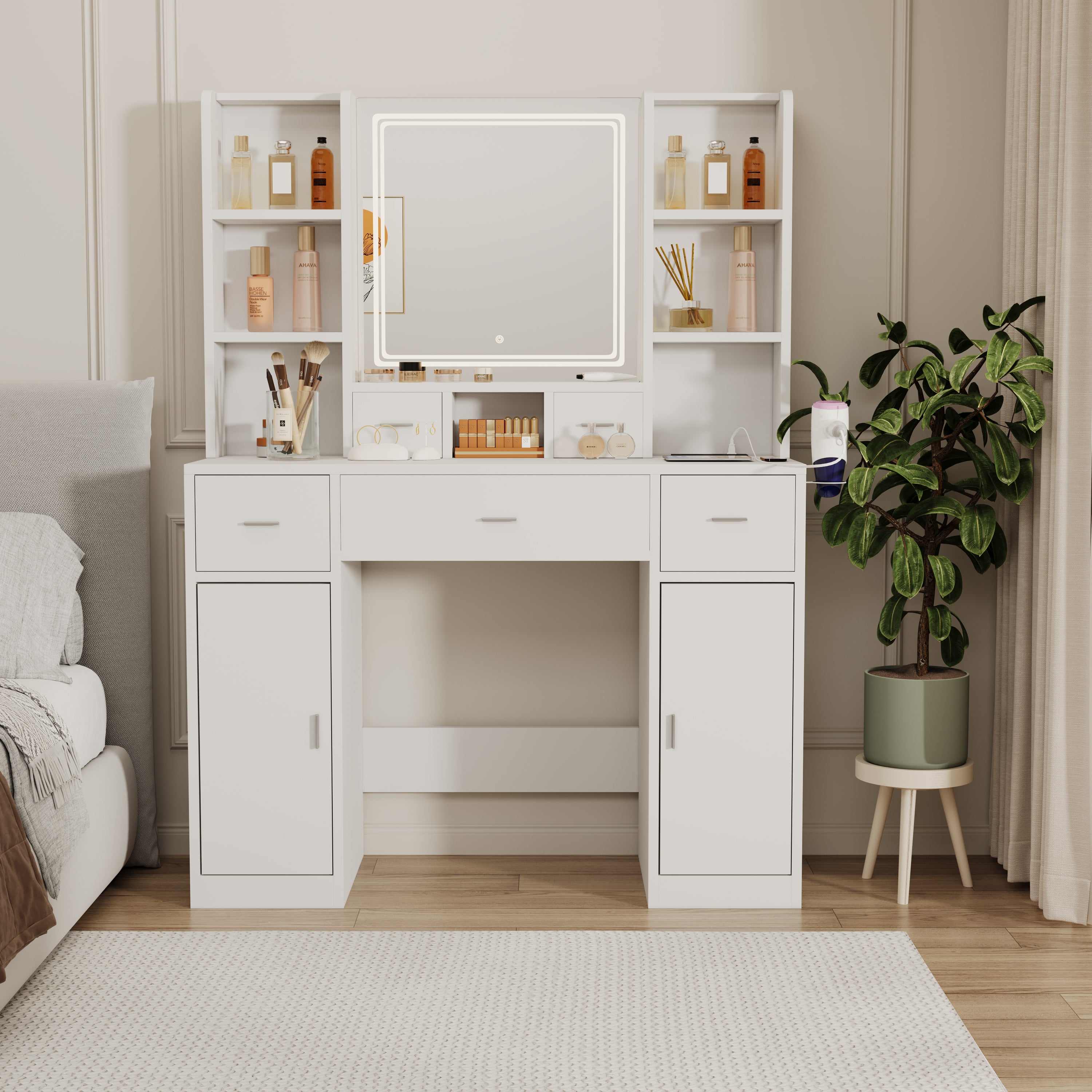 Newly designed smart mirror dressing table with drawers and storage cabinet, dressing table with dressing pad for bedroom, dressing room