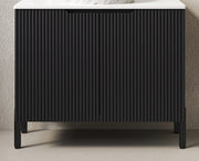 TURIO 30' Freestanding Cabinet without Basin, with Carrara White Sintered Stone Counter Top and 2 Doors, Black