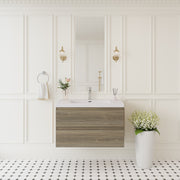 36' Floating Bathroom Vanity with Sink, Modern Wall-Mounted Bathroom Storage Vanity Cabinet with Solid Surface Top Basin and Soft Close Drawers, Ash Grey 24V11-36AG