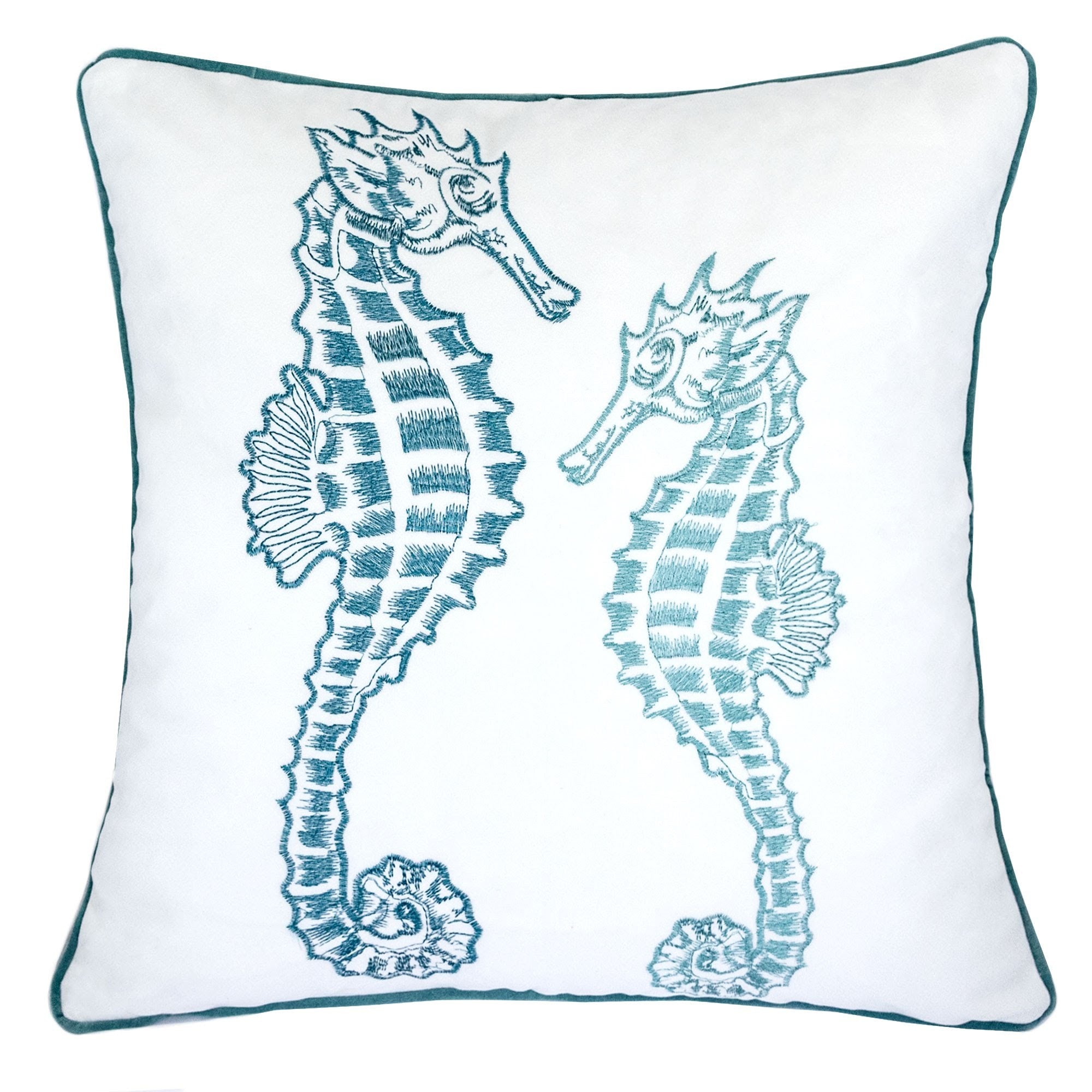 Blue Spa Seahorses Pillow Cover with Matching Back in Light Blue Polyester Velvet, 20x20 Inches