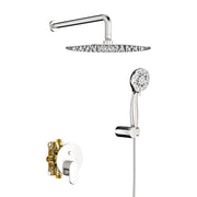 Dual Shower Head System with Rain Shower and Handheld, Brushed Nickel Finish, Wall Mounted, Stainless Steel & Brass Construction, 10 Inch Round Design