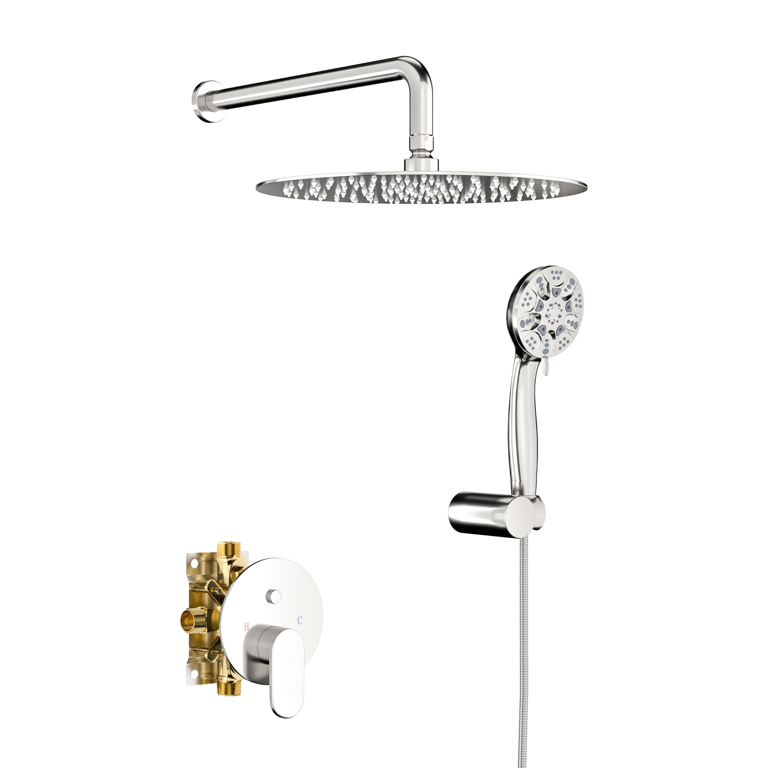 Dual Shower Head System with Rain Shower and Handheld, Brushed Nickel Finish, Wall Mounted, Stainless Steel & Brass Construction, 10 Inch Round Design