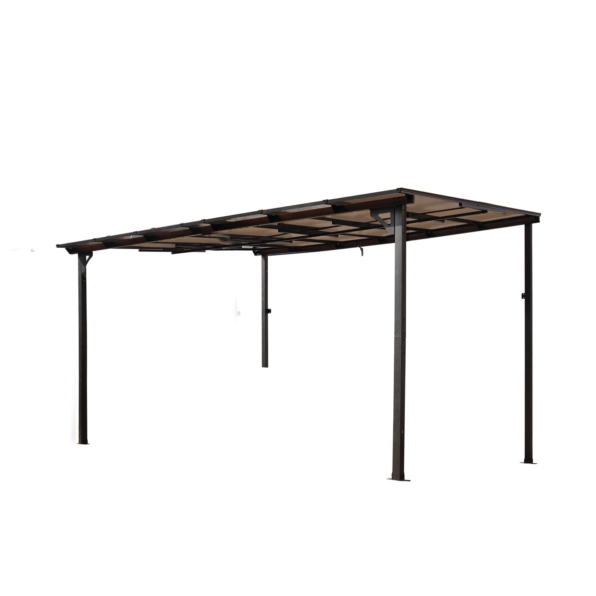 10 x 12 ft Wall-Mounted Outdoor Pergola Gazebo – Heavy-Duty Metal Awning with Roof, Grey