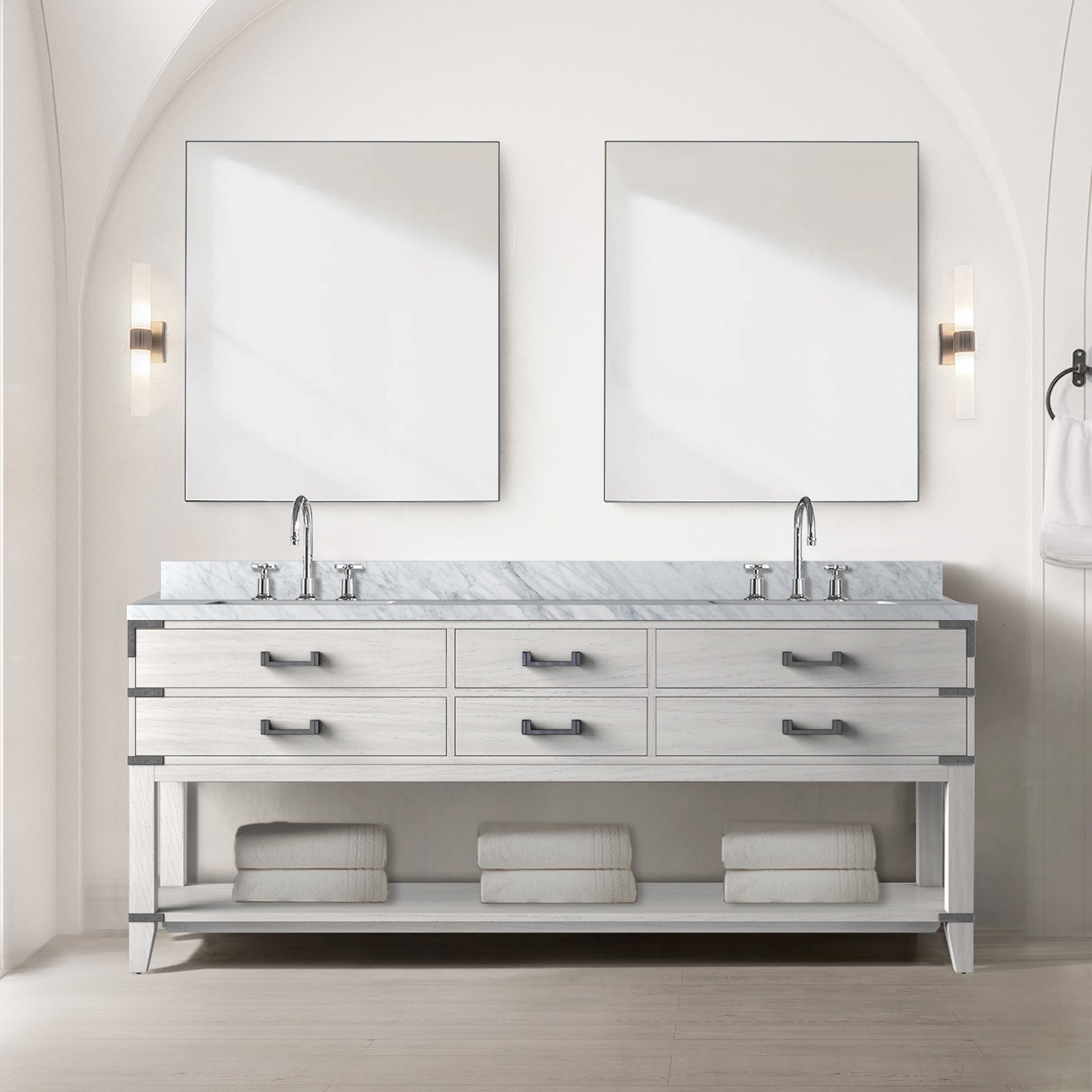 White Oak Double Bath Vanity 80 in. W x 22 in. D
