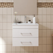 24-Inch White Gloss Wall-Mounted Bathroom Vanity with Double Drawers, Soft-Close System,Ceramic Sink,  Create a Modern and Minimalist Bathroom Space!