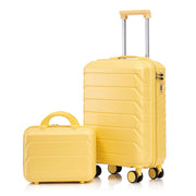 14'/20' 2 pcs/set in ABS Spinner Wheel Luggage, with Combination Lock,14' Cosmetic Case (Yellow)