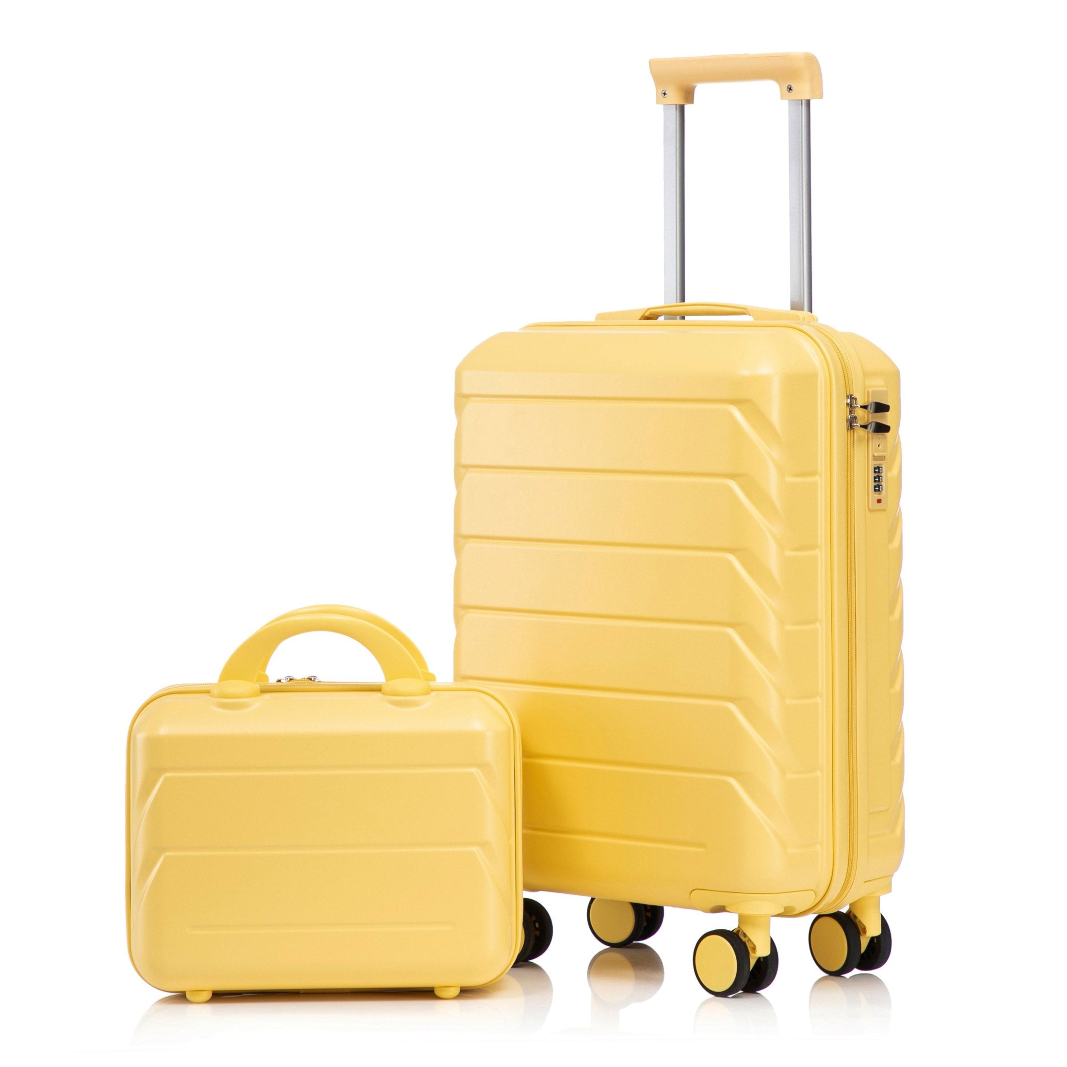 14'/20' 2 pcs/set in ABS Spinner Wheel Luggage, with Combination Lock,14' Cosmetic Case (Yellow)