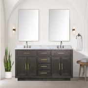 Brown Oak Double Bath Vanity 60 in. W x 22 in. D, with Carrara Marble Top