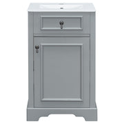 Modern Bathroom Vanity with Ceramic Sink, Soft Close Door, Adjustable Shelf, and Storage Rack - Grey Solid Wood 20-Inch