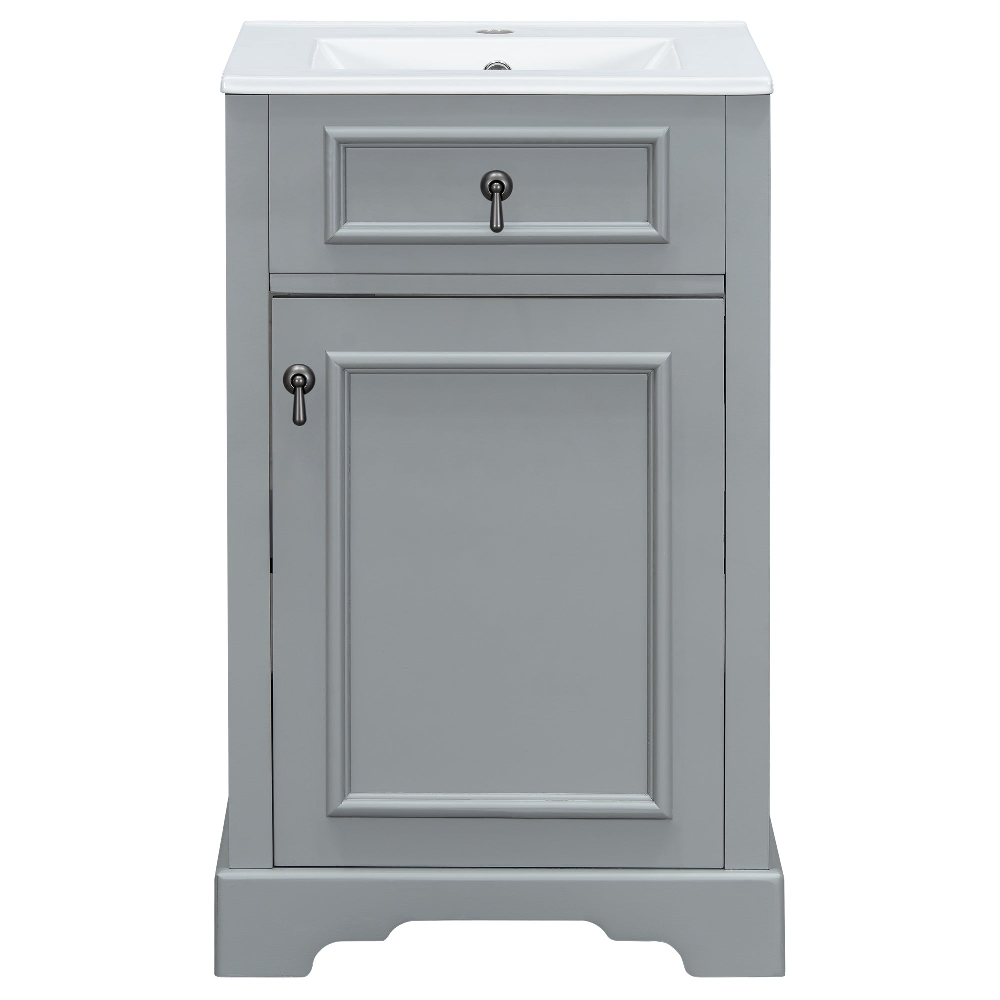 Modern Bathroom Vanity with Ceramic Sink, Soft Close Door, Adjustable Shelf, and Storage Rack - Grey Solid Wood 20-Inch