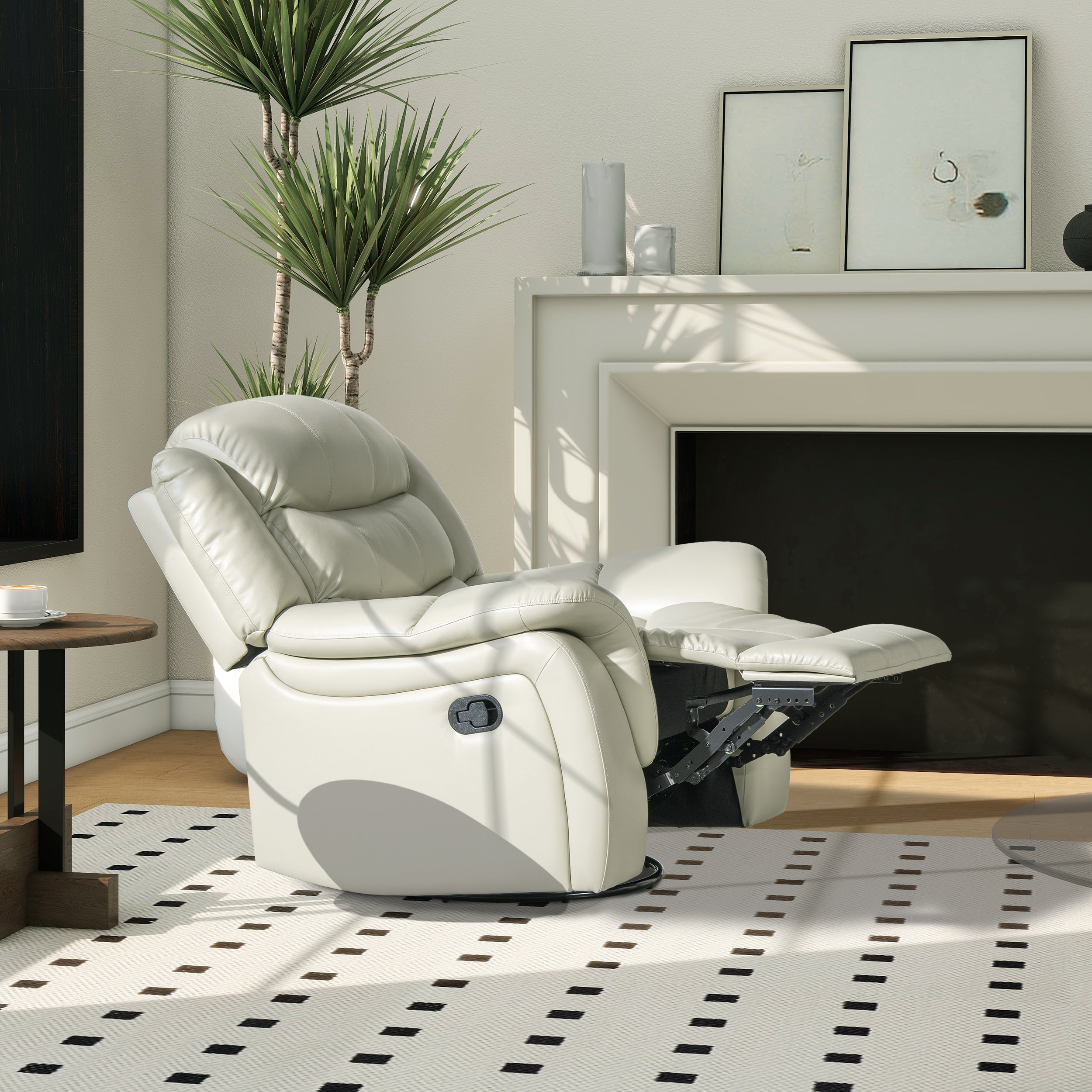 Rover 41.5' Swivel Glider Push Back Manual Recliner Arm Chair, Parchment Cream Off-White Faux Leather