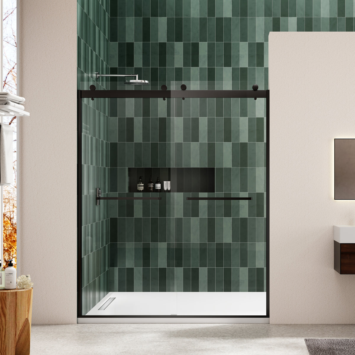 Bypass shower door, sliding door, with 5/16' tempered glass and Matted black finish 6074