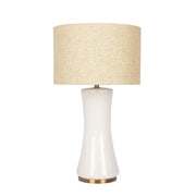 Cascade Glass Lamp with Golden Base and Off White Glass Shade, Brass and Glass, 13.75 x 13.75 x 24.50 inches