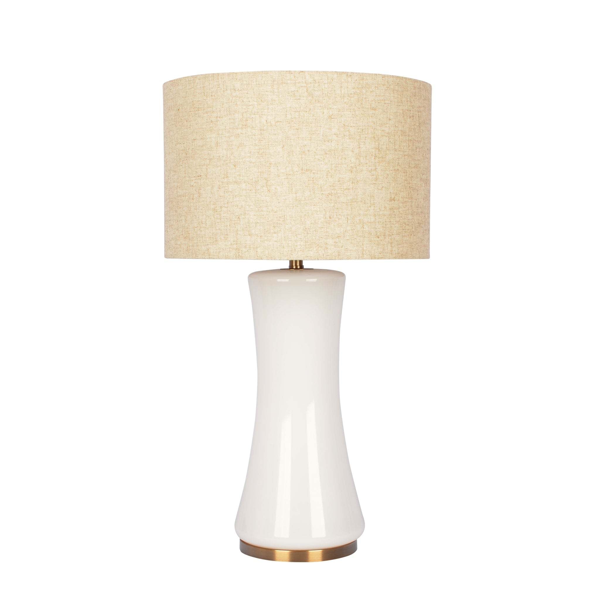 Cascade Glass Lamp with Golden Base and Off White Glass Shade, Brass and Glass, 13.75 x 13.75 x 24.50 inches