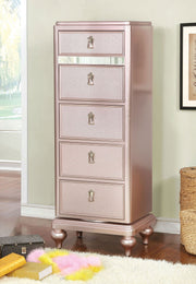 Contemporary Style Swivel Chest Mirror Trim Felt Lined Top Drawer Rose Gold Finish Mirror Back Bedroom Furniture