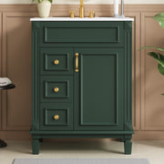 24' Bathroom Vanity with Ceramic Sink, Small Bathroom Sink Cabinet, Modern Cabinet with 2 Drawers and Adjustable Shelf