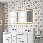 60' x 28' LED Bathroom Mirror with Front and Backlight, Wall Mounted Vanity Mirror with Aluminum Frame, Anti-Fog, Memory, 3 Colors, Stepless Dimmable