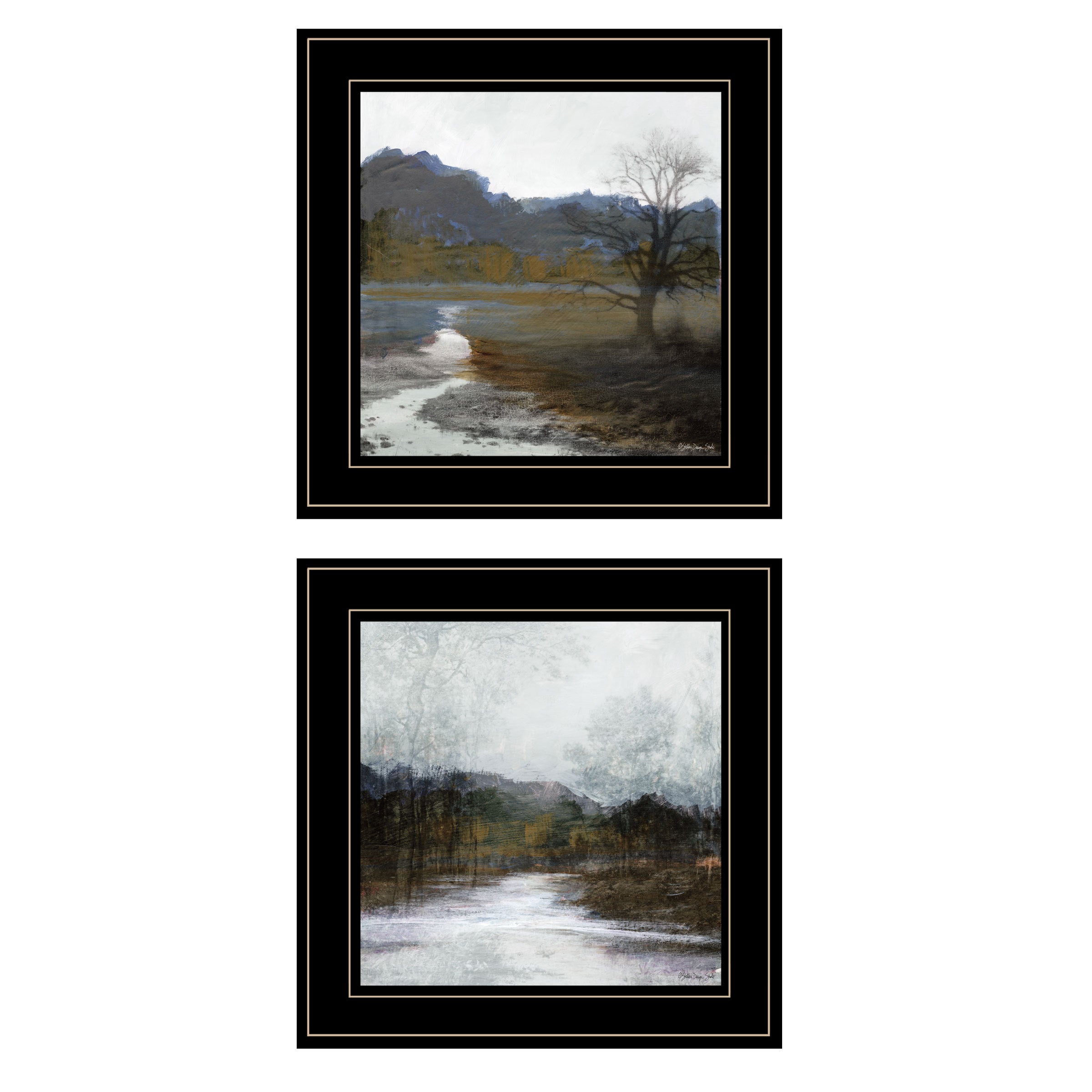 'Winter Landscape' 2-Piece Vignette By Stellar Design Studio, Ready to Hang Framed Print, Black Frame
