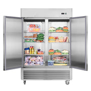 54'W Commercial Freezer 2 Section 2 Solid Door Stainless Steel Interior and Exterior Construction Reach-in Freezer 42.2 Cu.ft. Upright Fan Cooling Freezer for Restaurants and Commercial Environments