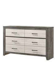 1pc Dresser Two-tone Finish Convenient Bedside Storage Six Drawers Metal Pull Handle Gray Beige