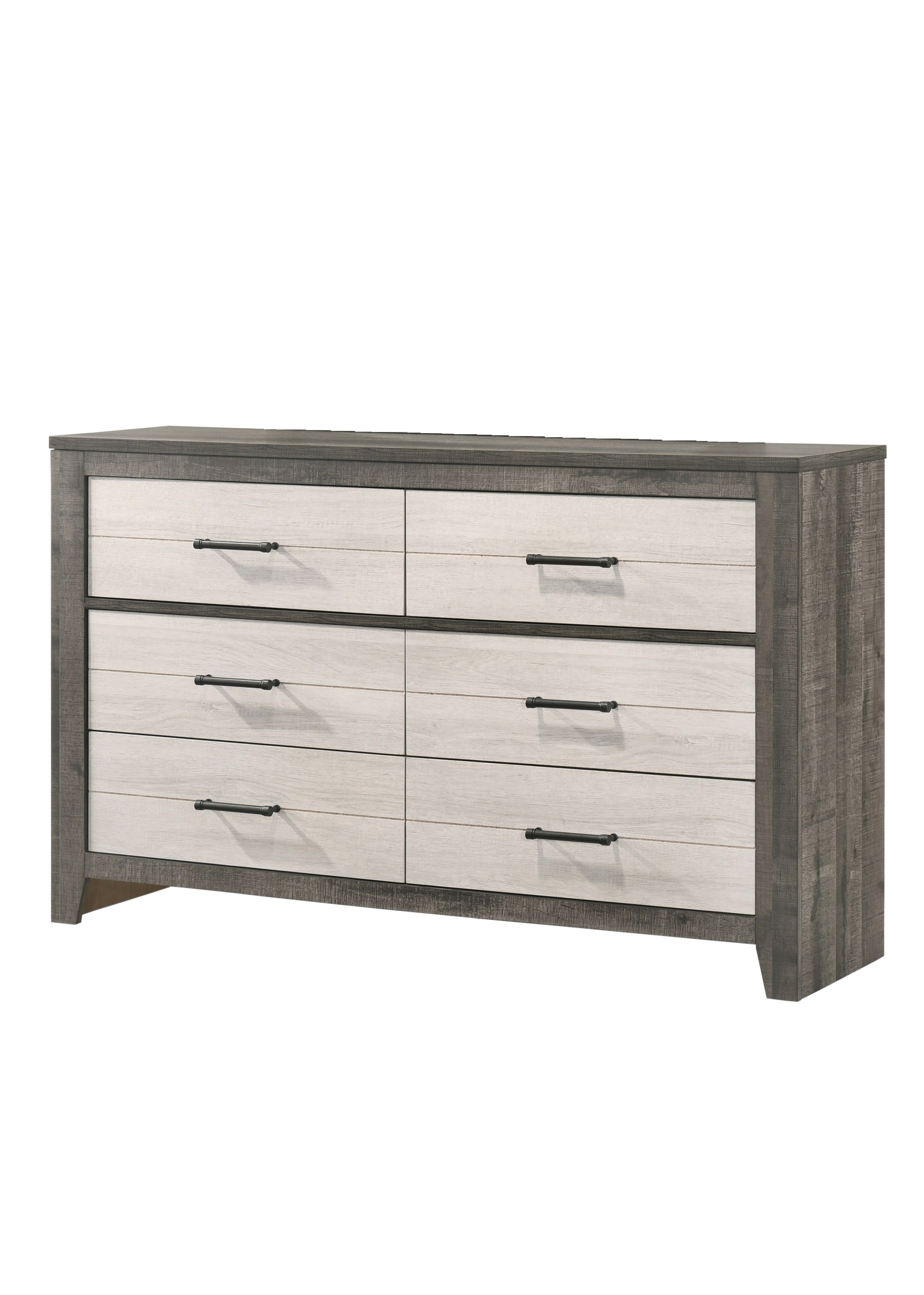 1pc Dresser Two-tone Finish Convenient Bedside Storage Six Drawers Metal Pull Handle Gray Beige