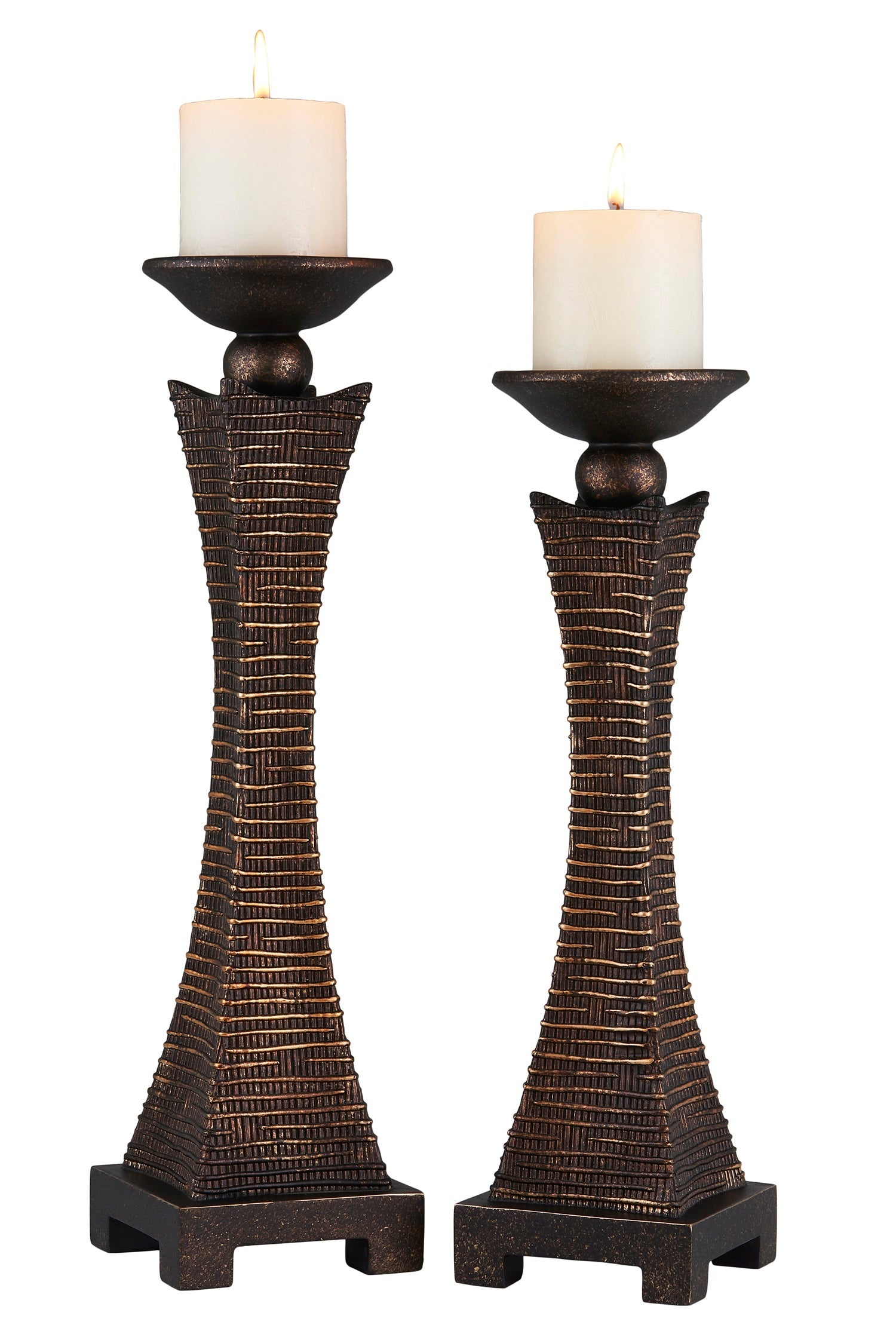 15.75' and 17.5' Tall 'Kayan' Candleholder, Bronze Rustic finish (Set of 2)