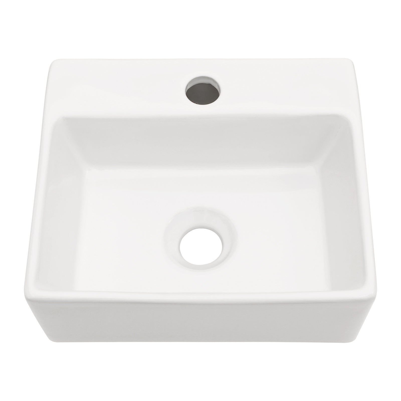 Modern White Ceramic Rectangle Wall Mount Bathroom Sink with Single Faucet Hole, 13.6x11.6 Inch