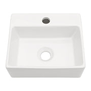 Modern White Ceramic Rectangle Wall Mount Bathroom Sink with Single Faucet Hole, 13.6x11.6 Inch