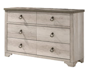 1pc Cottage Style Distressed 6 Drawer Dresser Driftwood Finish Contrasting Weathered Brown Top Traditional Ring Pull Hardware Wooden