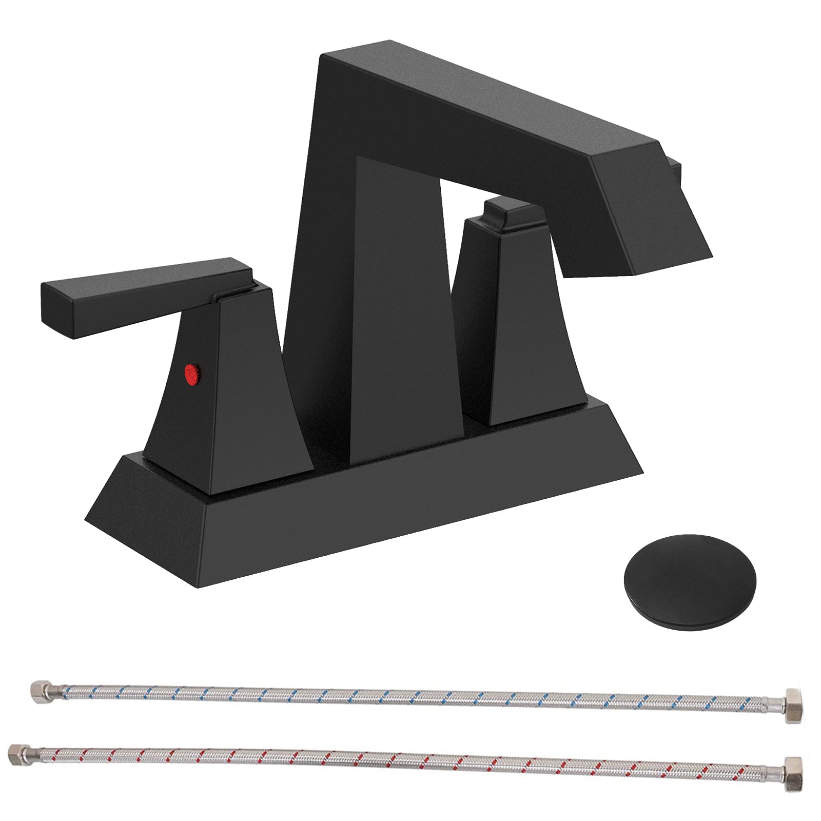 2-Handle Bathroom Sink Faucet ‎Matte Black 4 Inches Centerset Vanity Faucet 3 Hole Bathroom Faucet with Pop Up Drain & Supply Lines Modern Commercial Bathroom Faucets Lavatory Faucet Lead-Free