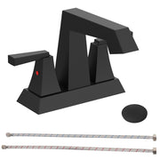 2-Handle Bathroom Sink Faucet ‎Matte Black 4 Inches Centerset Vanity Faucet 3 Hole Bathroom Faucet with Pop Up Drain & Supply Lines Modern Commercial Bathroom Faucets Lavatory Faucet Lead-Free
