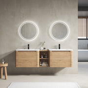 68'' Wall-Mounted Bathroom Vanity with White Ceramic Sink and Storage Shelves & 1-Soft-Close Door, KD-Packing, Plywood