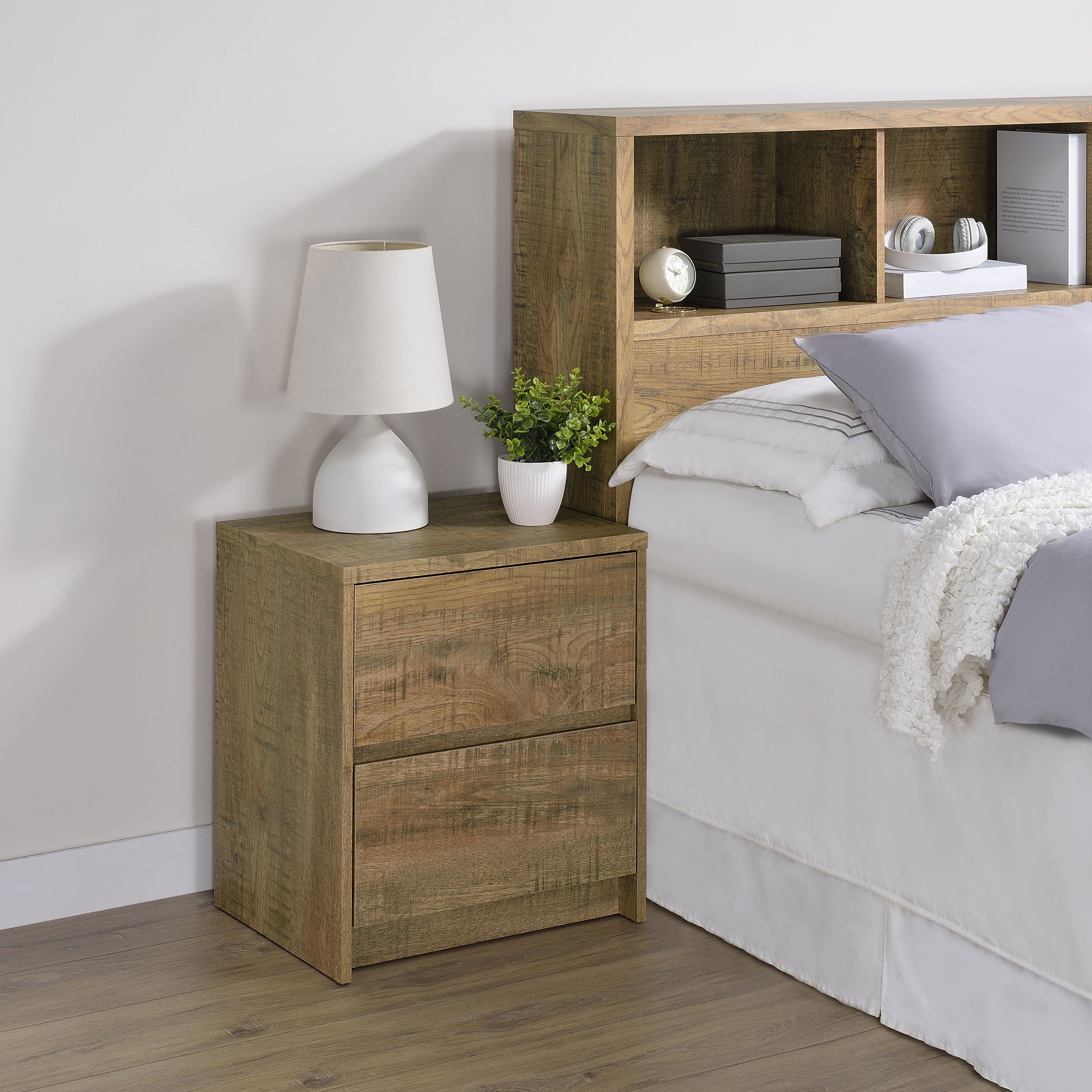 Geary Mango 2-drawer Nightstand LED Lights and USB