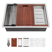 Undermount Workstation Kitchen Sink 30' x 18' x 10' Stainless Steel Single Bowl Brushed Nickel