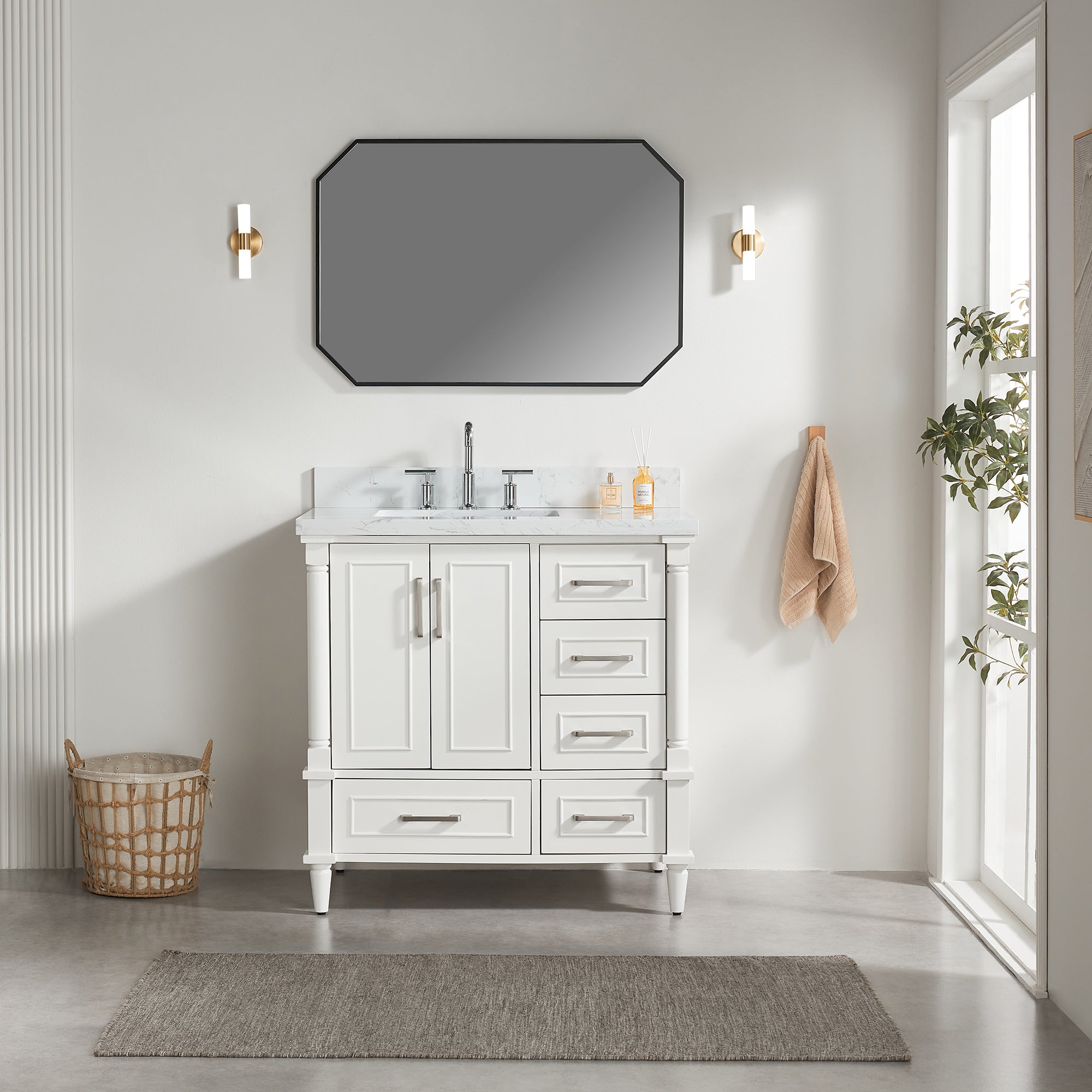Fully Assembled 36'' Freestanding Single Bathroom Vanity with 2 Handle Sets