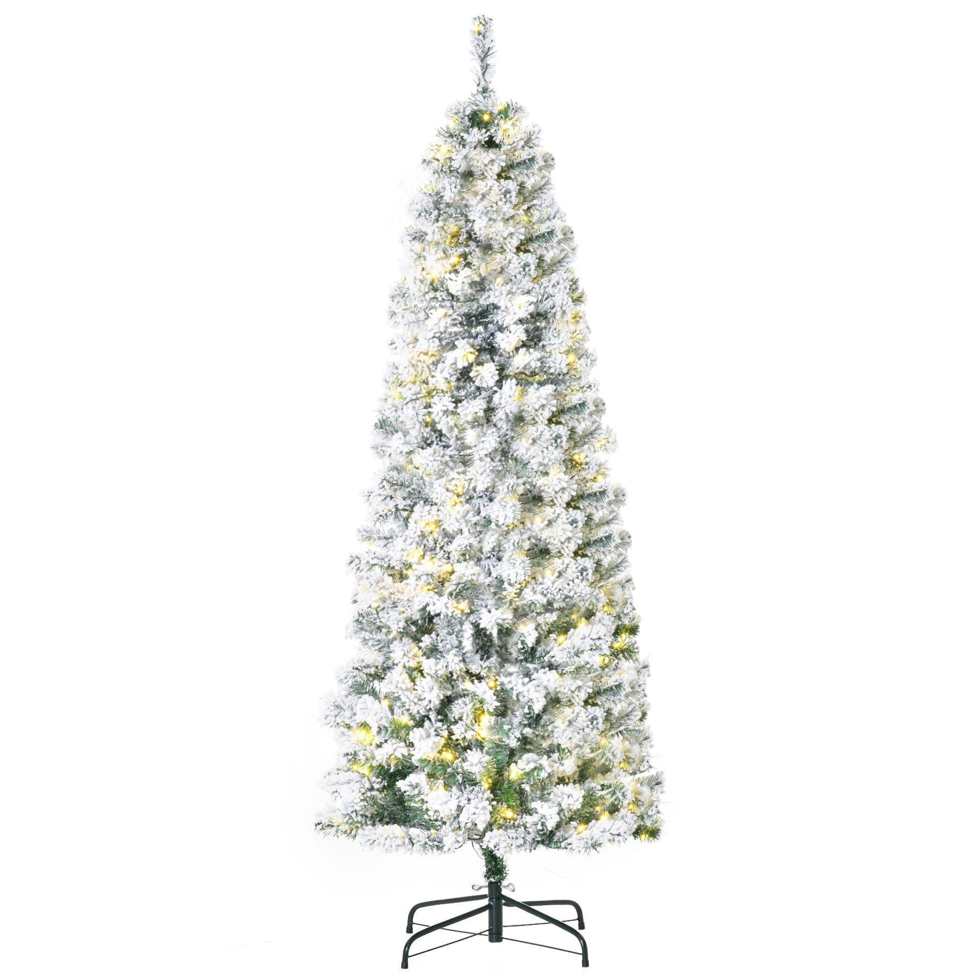 HOMCOM 6ft Pre-Lit Snow-Flocked Slim Douglas Fir Artificial Christmas Tree with Realistic Branches, 250 LED Lights and 462 Tips