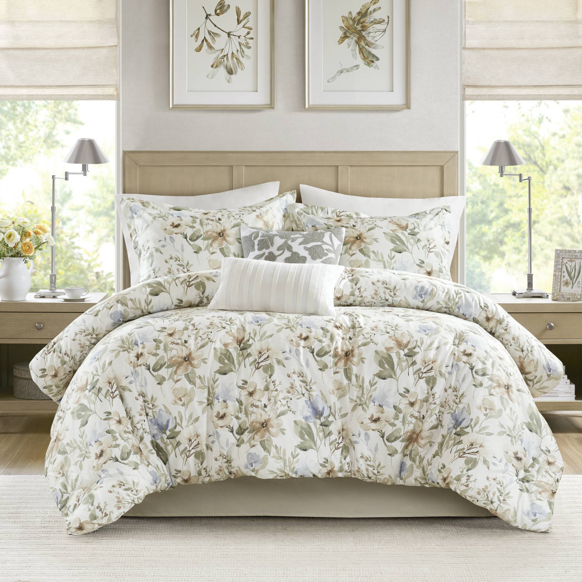 6PCS King Cotton Sateen Print Oversized Comforter Set