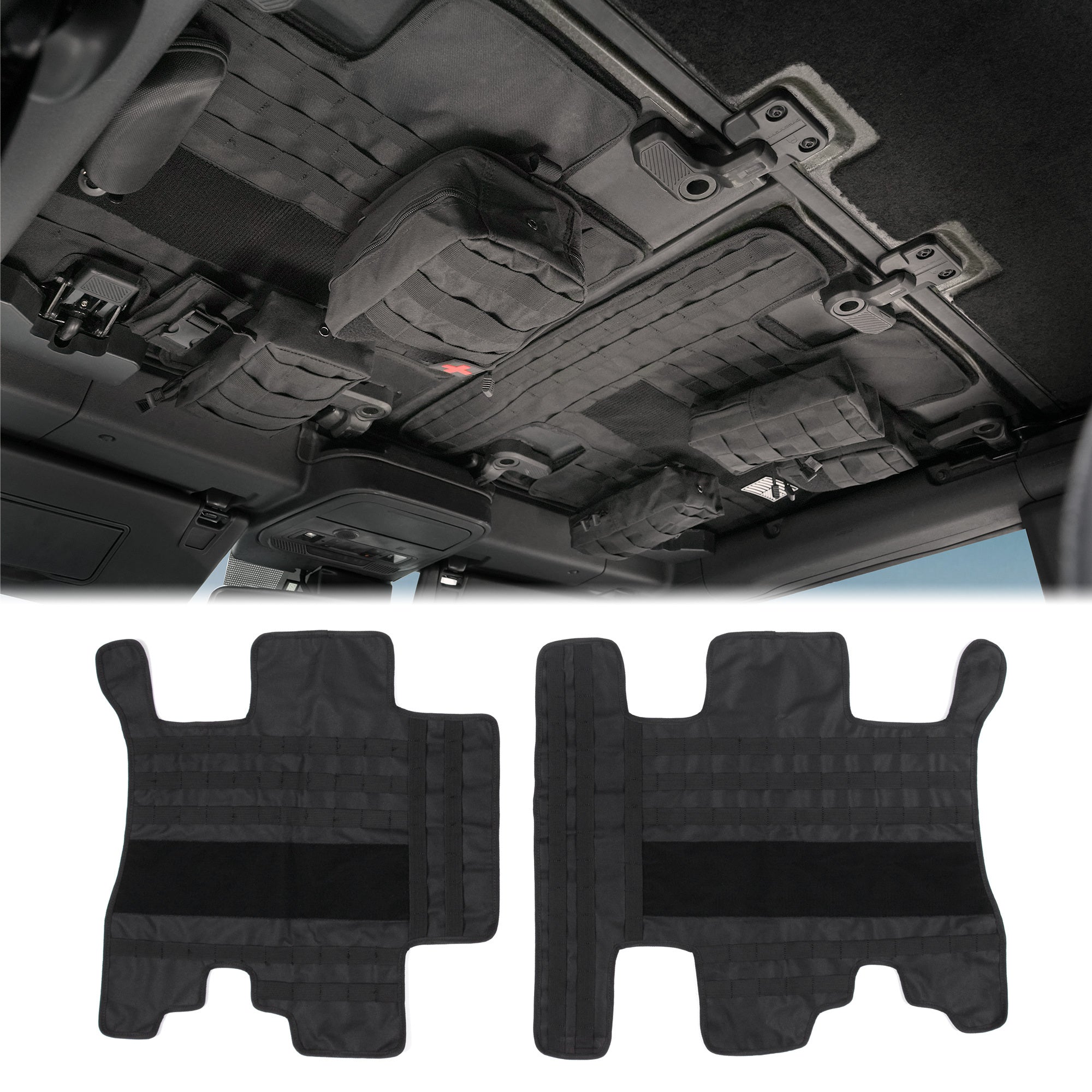 Roof Liner Organizer Overhead Storage Jacket Car Headliner Storage Organizer For Ford Bronco 2021-2024 2/4 Doors Roof Tactical Vest Accessories With 5 Molle Pouch(fit for suede headliner only)