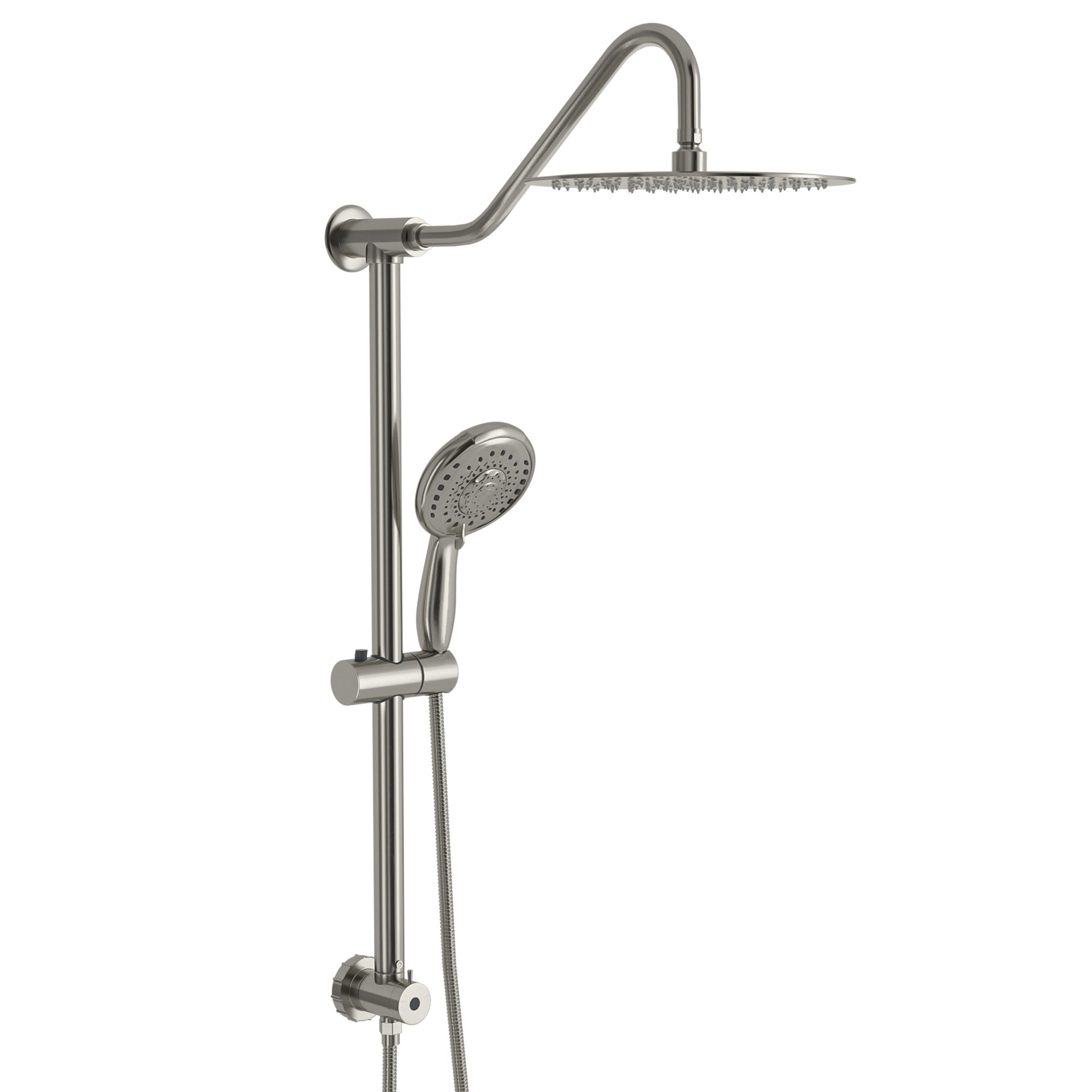 Brushed Nickel Round Shower Set with Dual Shower Heads and Hand Shower, 10-Inch Top Spray, Metal & Plastic