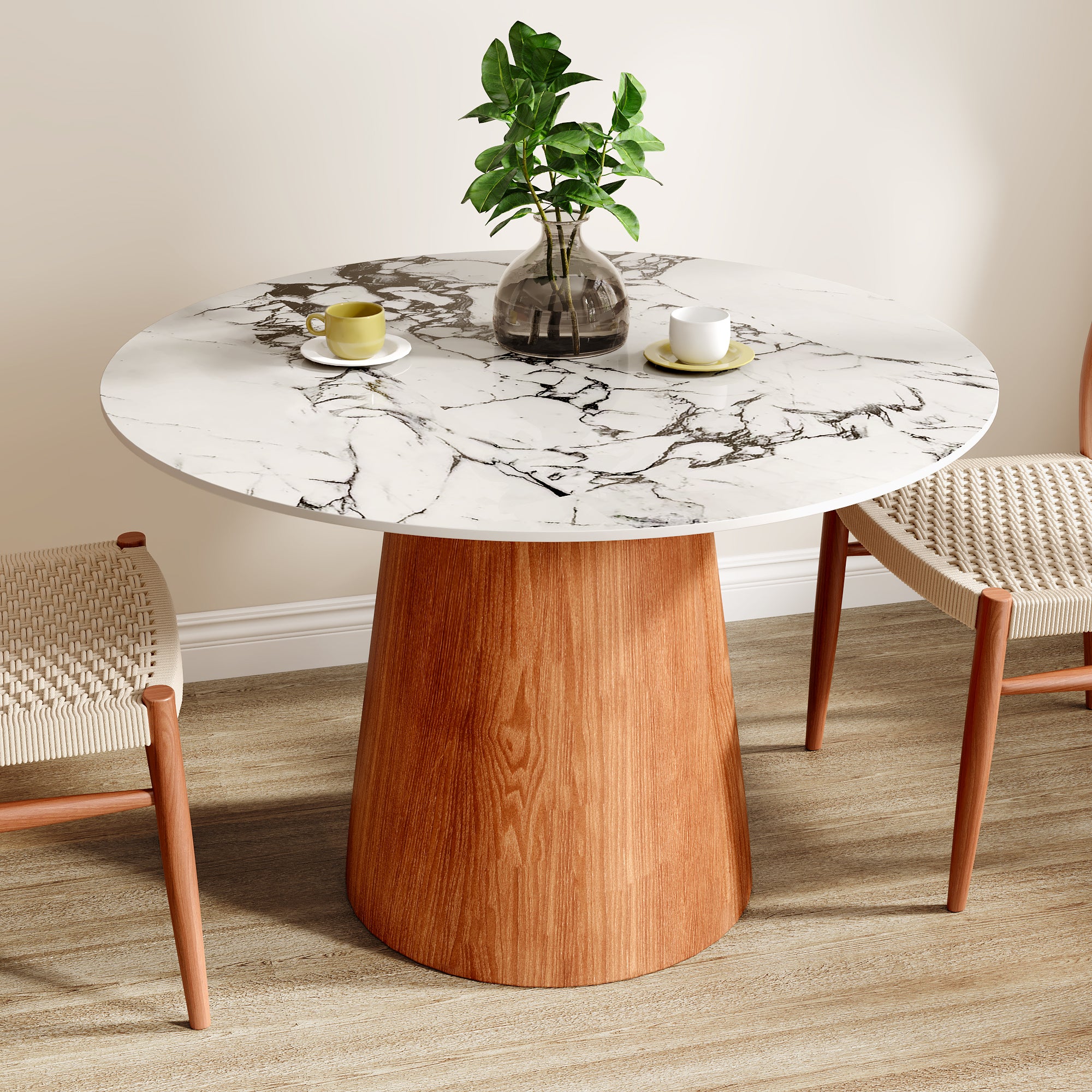 Small Round Solid Wood Pedestal Dining Table Table 39' For 2-4 People -  White Black
