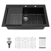 Quartz Kitchen Sink - 33' x 22' Black Granite Composite Drop-In Sink with Durable Construction