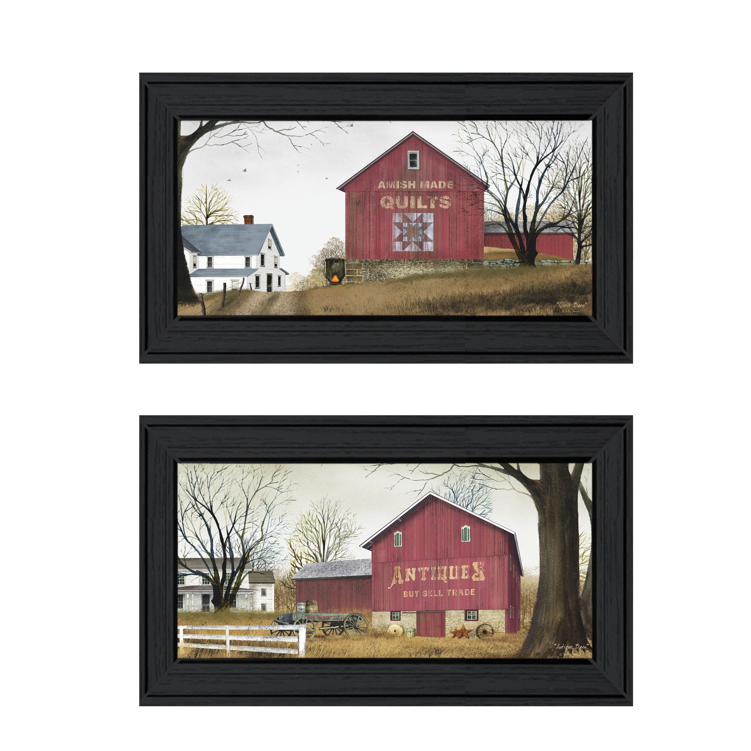 'Antique Barn & Quilt Barn' 2-Piece Vignette by Billy Jacobs, Black Frame