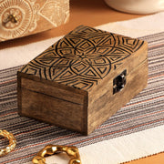 Handcrafted Wood Carved Decorative Box – 10x4.5x3' with Metal Top