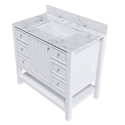Modern 37-Inch Bathroom Vanity with Artificial Marble Carrara White Top, Multi-functional Cabinet with Doors and Drawer, Solid Frame and MDF Board