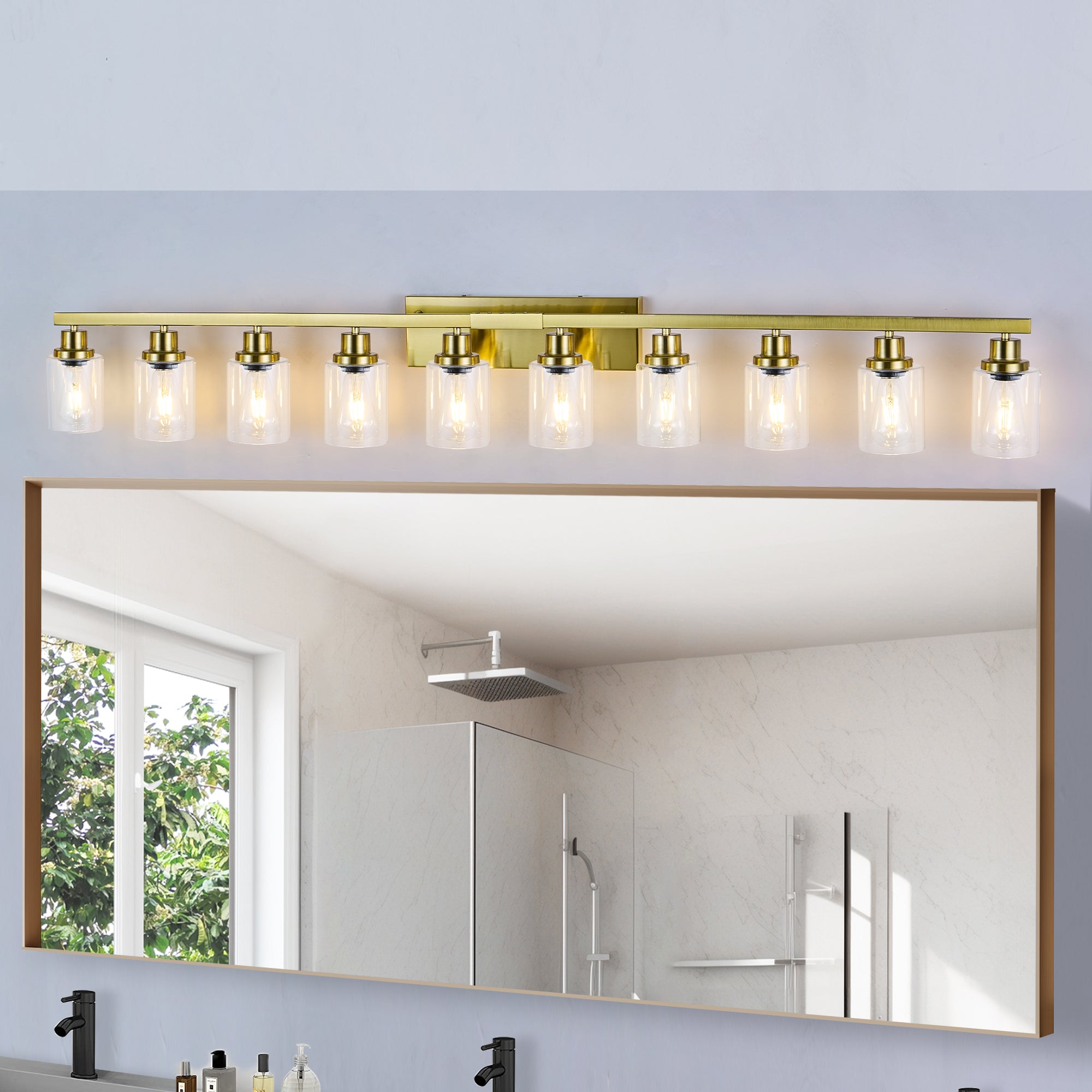 10 Light Gold Vanity Lights for Mirror, 52inch Modern Gold Bathroom Wall Lighting for Bedroom, Living Room
