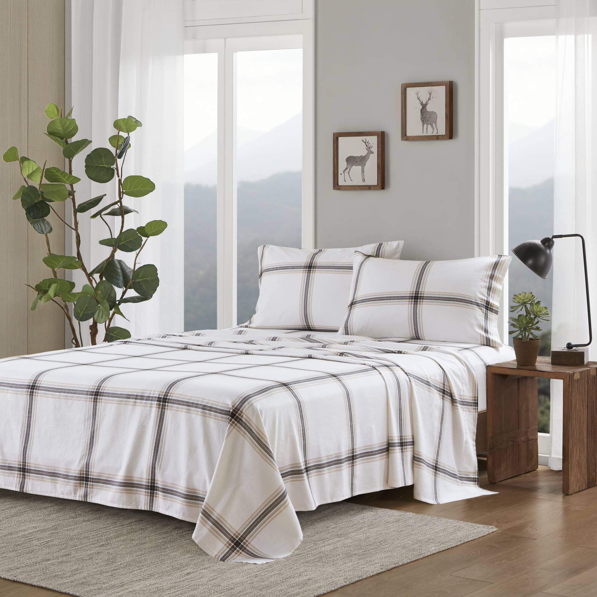 3 PCS Twin Sheet Set Tan Plaid