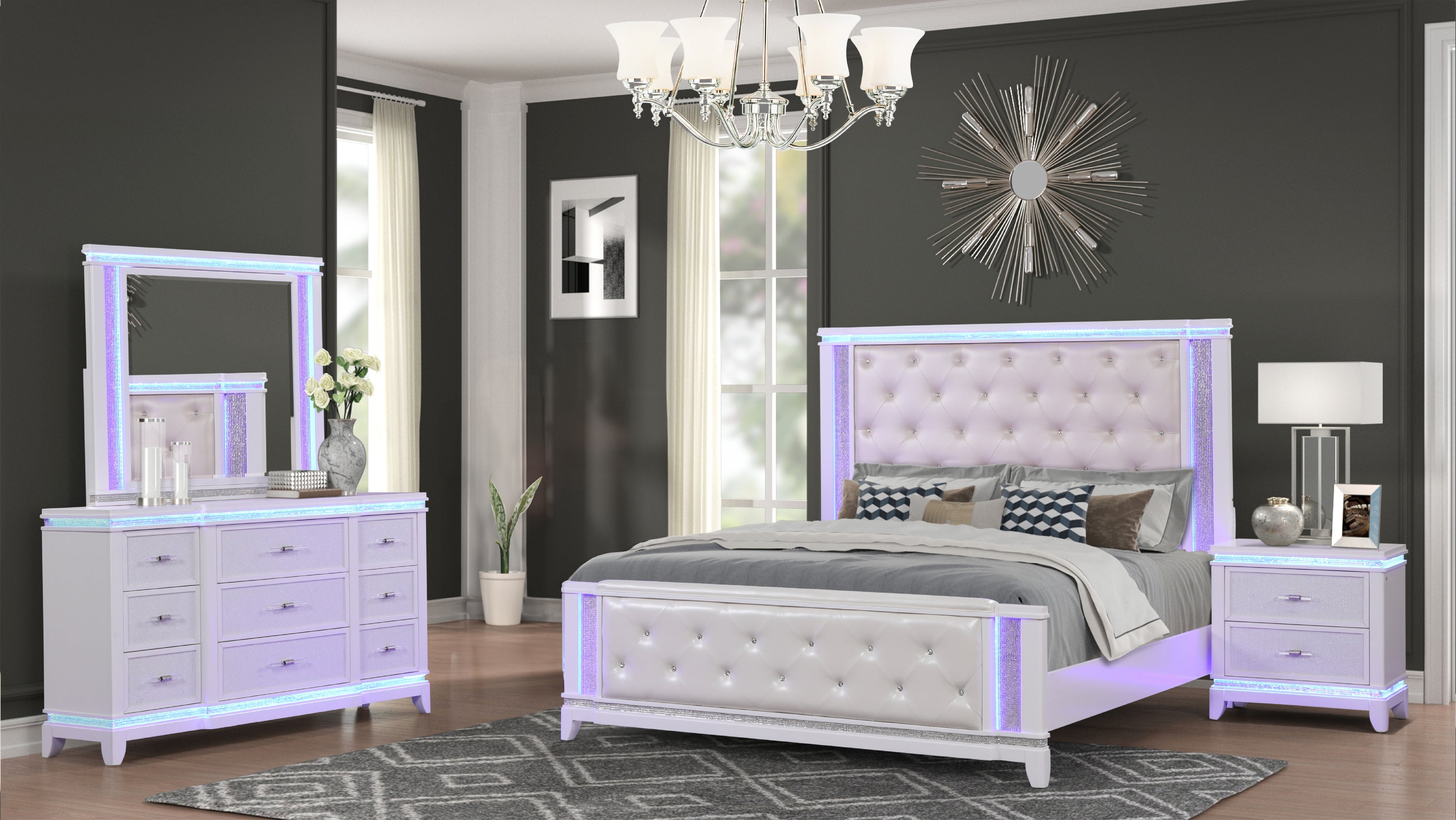 OPIUM King 4 Pc Bedroom set in Milky White(CA INVENTORY)