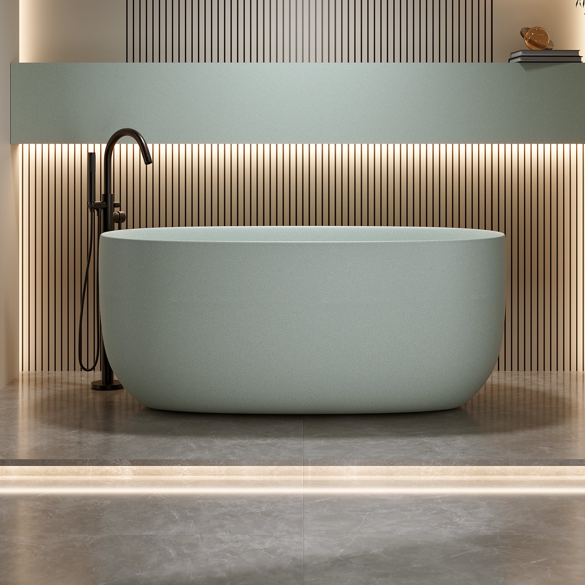 51'' Freestanding Bathtub Resin Stone Soaking Bathtub Solid Surface Modern Tubs with Overflow and Pop-up Drain