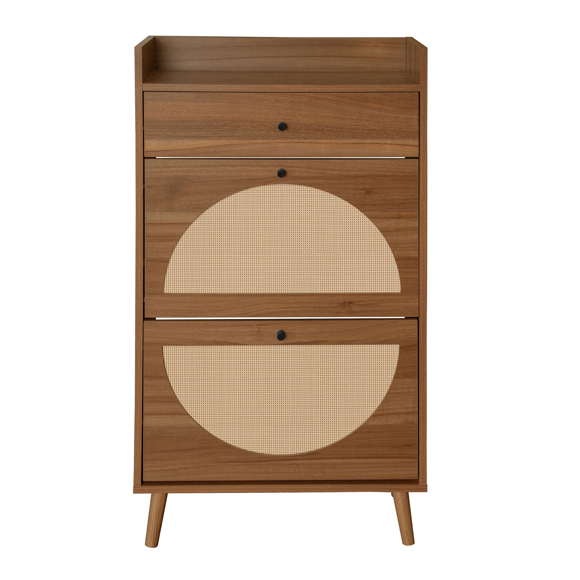 Allen Rattan 2-Door 1-Drawer Cabinet Shoe Rack for Entrance, Walnut Particle Board, Double Layer