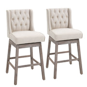 Bar Height Bar Stools Set of 2, 180 Degree Swivel Barstools, 30' Seat Height Bar Chairs with Solid Wood Footrests and Button Tufted Design, Beige